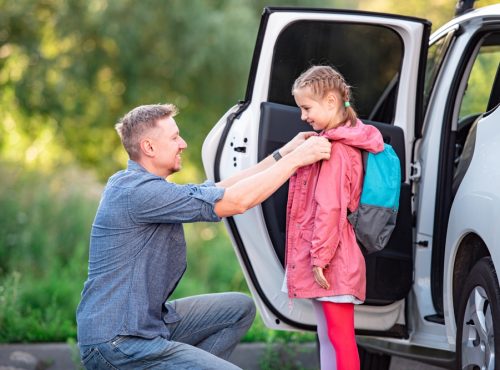 Dad,Drove,His,Little,Daughter,To,School,In,His,Car